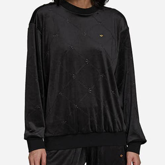 NEW Adidas Decadent Velvet Sweater Black Gold Logo Size Large H18042 Sweatshirt - Picture 1 of 10